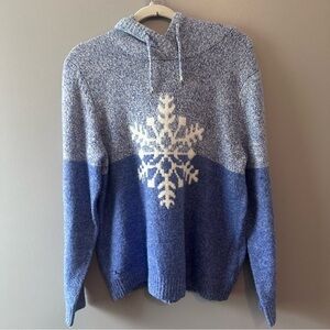 Cupcakes and Cashmere Women's Hooded Snowflake Sweater Large Blue White